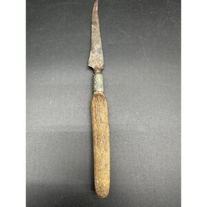 Vintage Wood Handle Metal Letter Opener Etched Collar Rustic Desk Accessory